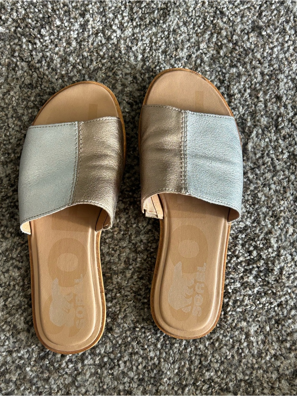 SOREL Ella Metallic Slide Sandal — Gold/Silver - Picture 3 of 5